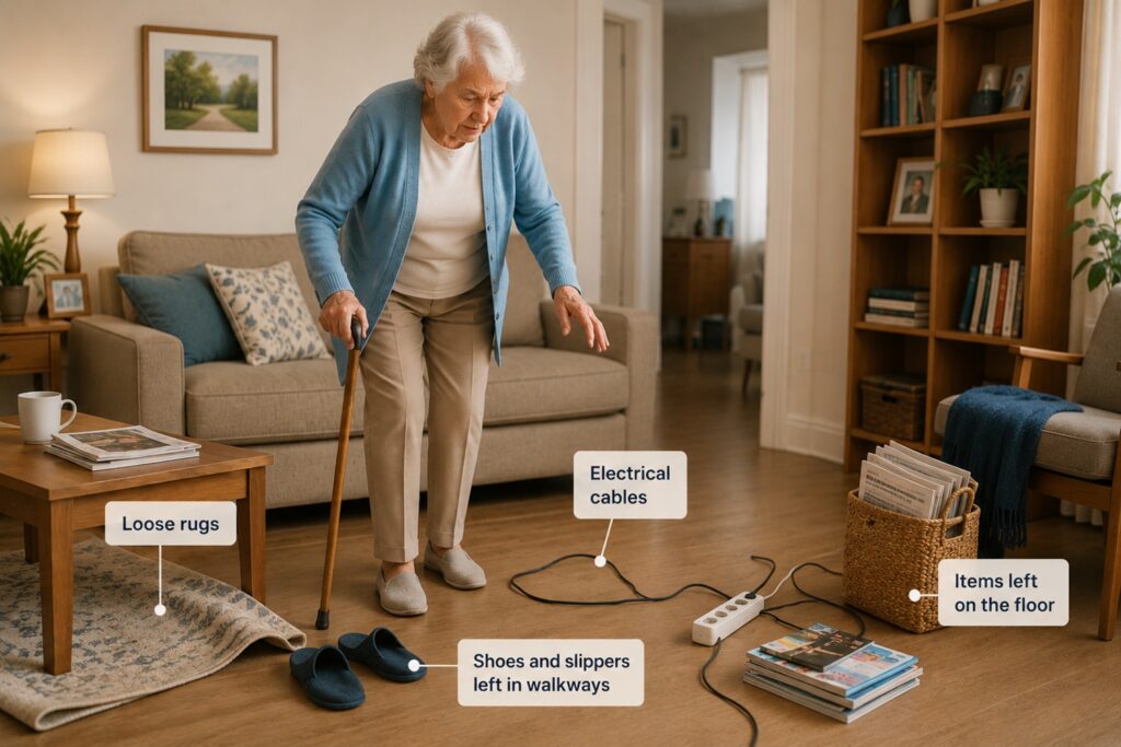 Clutter and tri hazards increase fall risk in dementia patients