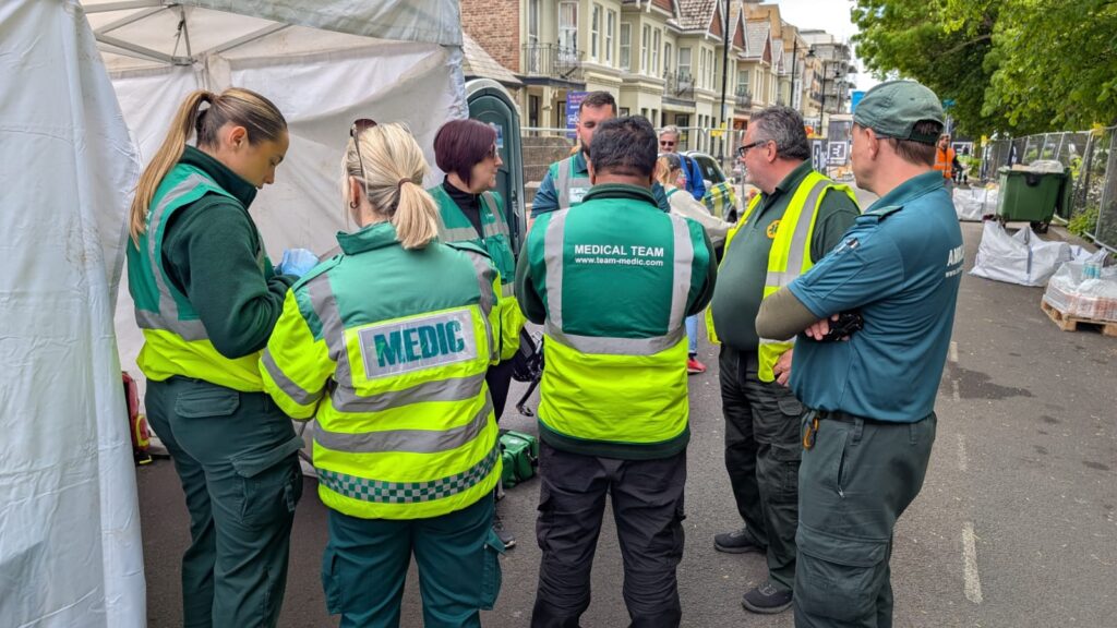 Private ambulance services providing on-site medical support at public events