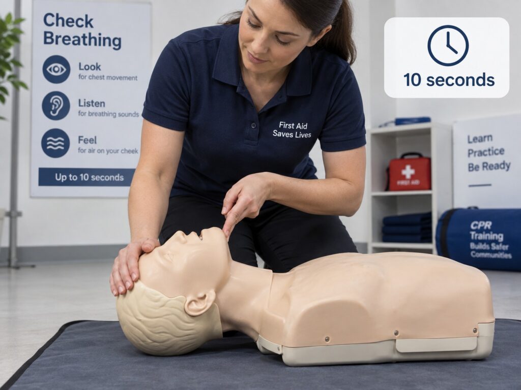 Opening the airway and checking for normal breathing